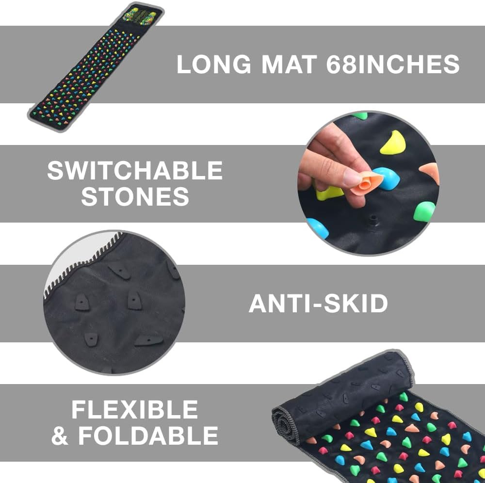 Japard Long Foot Massage Mat, 5.74ft (68.9 x 13.78 Inches), Reflexology Walk Stone Road Acupressure Pad with Chart, Feet Puressure Point Massager for Elderly, Students and Office Workers