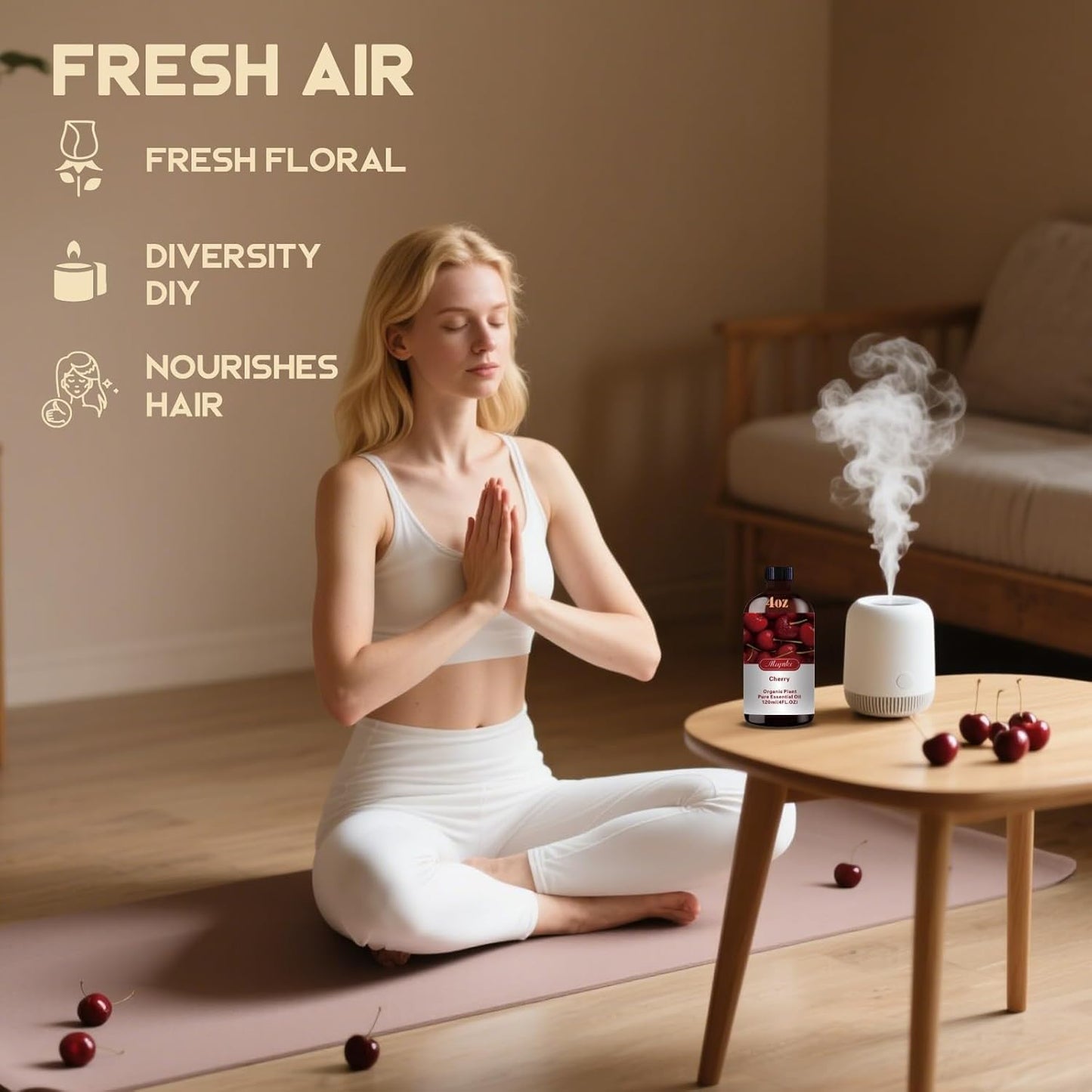 Cherry Essential Oil, Roll-on Cherry Oil Sets (4 Fl Oz + 0.33 Fl Oz) - 100% Natural, Diffuser, Massage, Yoga, DIY Soap and Candle Making - Home Fragrance, Fragrance Oils, Gifts, Spa Care