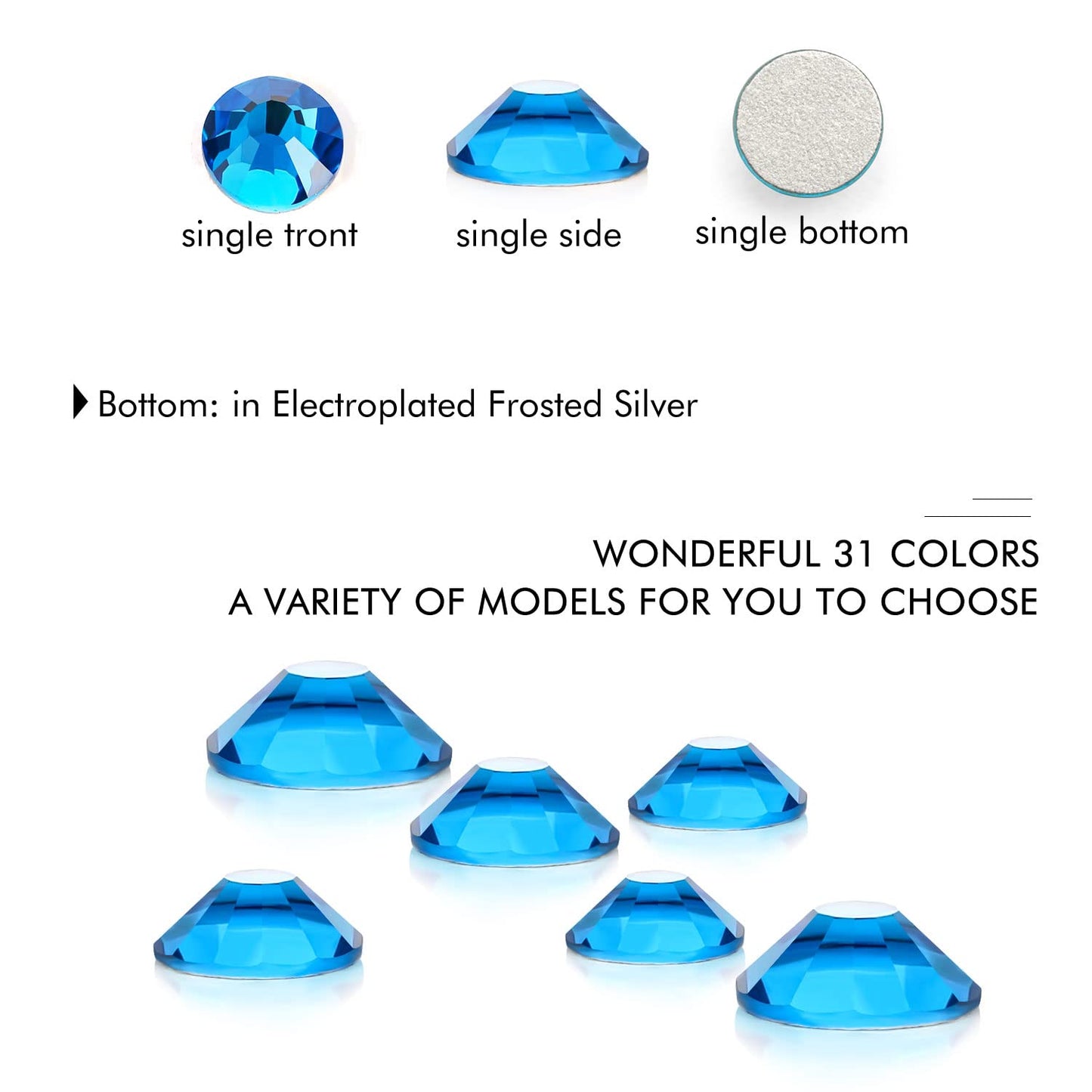 1440Pcs Blue Zircon Crystal Rhinestones,Glass Flatback Rhinestones Gemstones for Nail Face Makeup Art Crafts Clothes Decoration -(SS12,3.0mm,Blue Zircon)