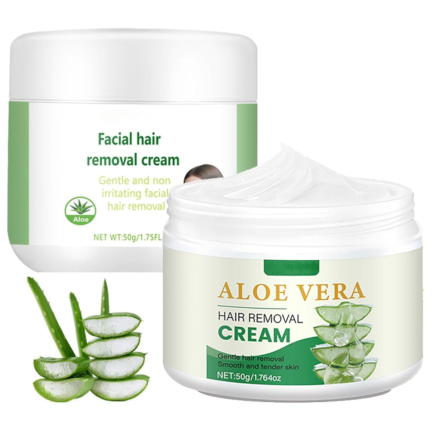Facial Depilatory Cream, Aloe Vera Facial Hair Removal Cream for Women for Upper Lip and Chin and Hair Remover for Body Sensitive Skin, Gentle and Non-irritating 1.75 FL.OZ x 2
