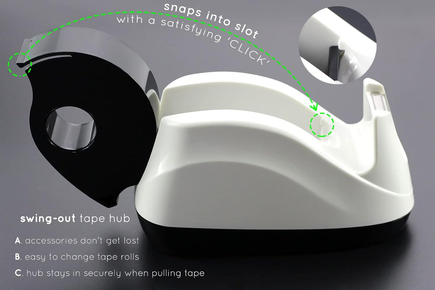 Heavy Base Nonskid Desk Tape Dispenser One-Hand Dispensing, White, 4 Pack