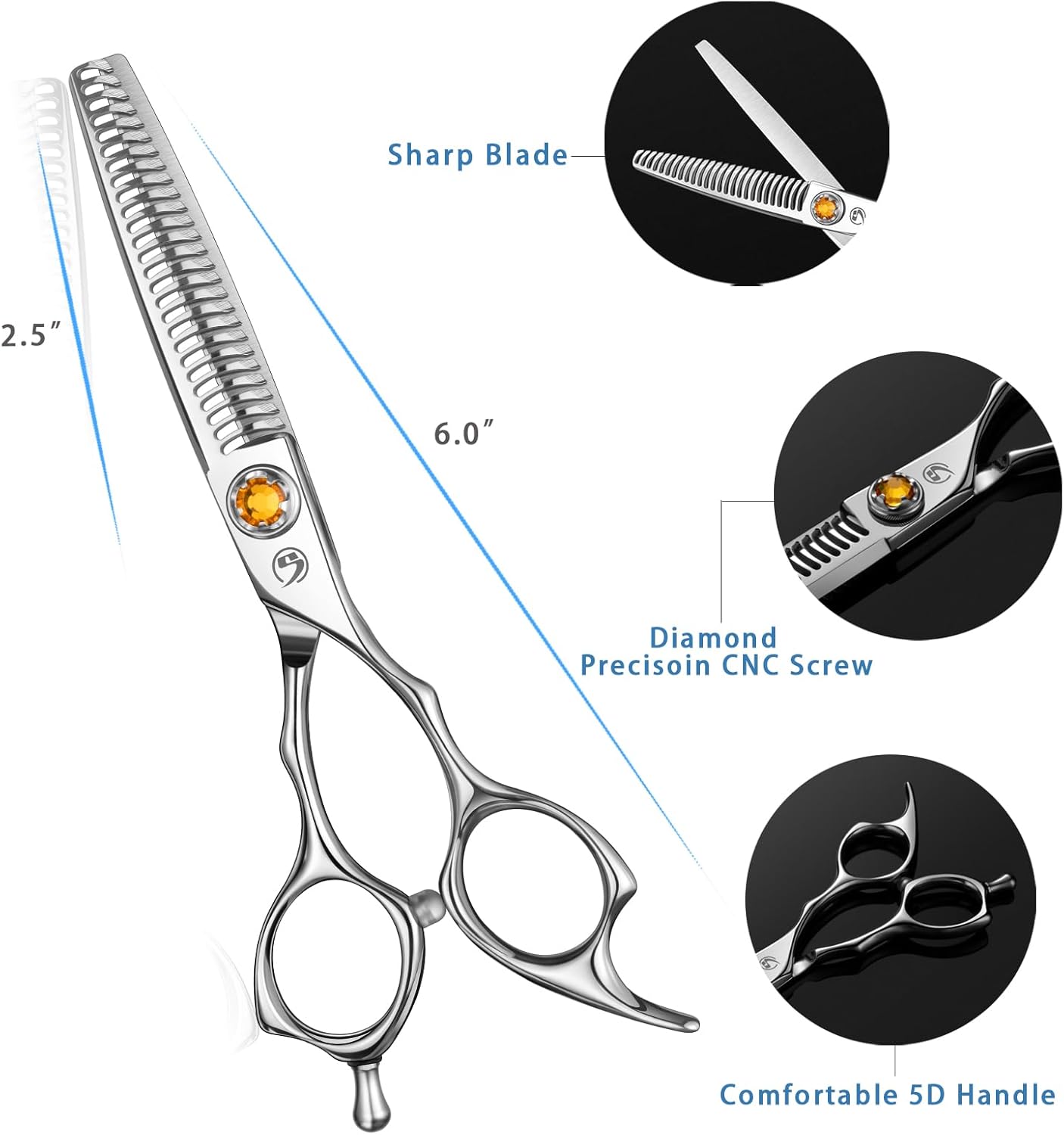 Thinning Shears for Hair Cutting 6",Left and Right Hand Professional Hair Thinning Scissors with Barber Texturizing 26 Teeth Shears,Barber Scissors for Salon/Home Use