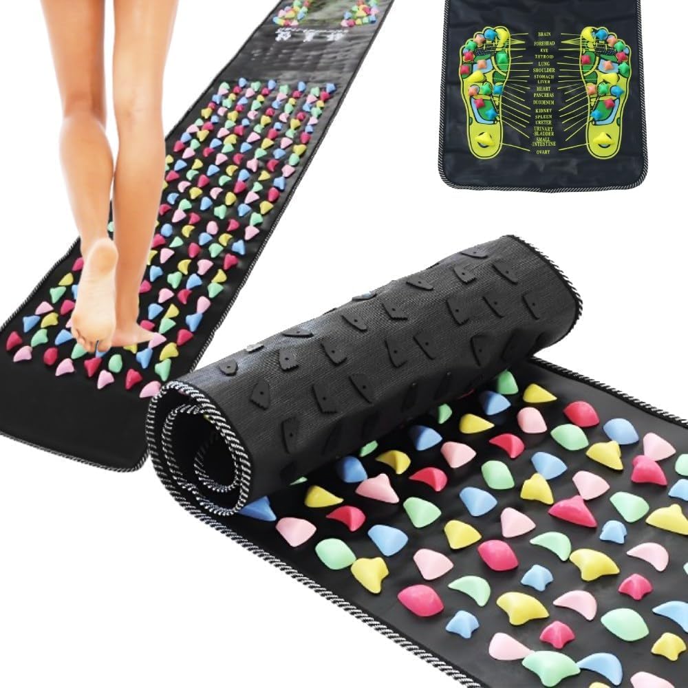 Japard Long Foot Massage Mat, 5.74ft (68.9 x 13.78 Inches), Reflexology Walk Stone Road Acupressure Pad with Chart, Feet Puressure Point Massager for Elderly, Students and Office Workers
