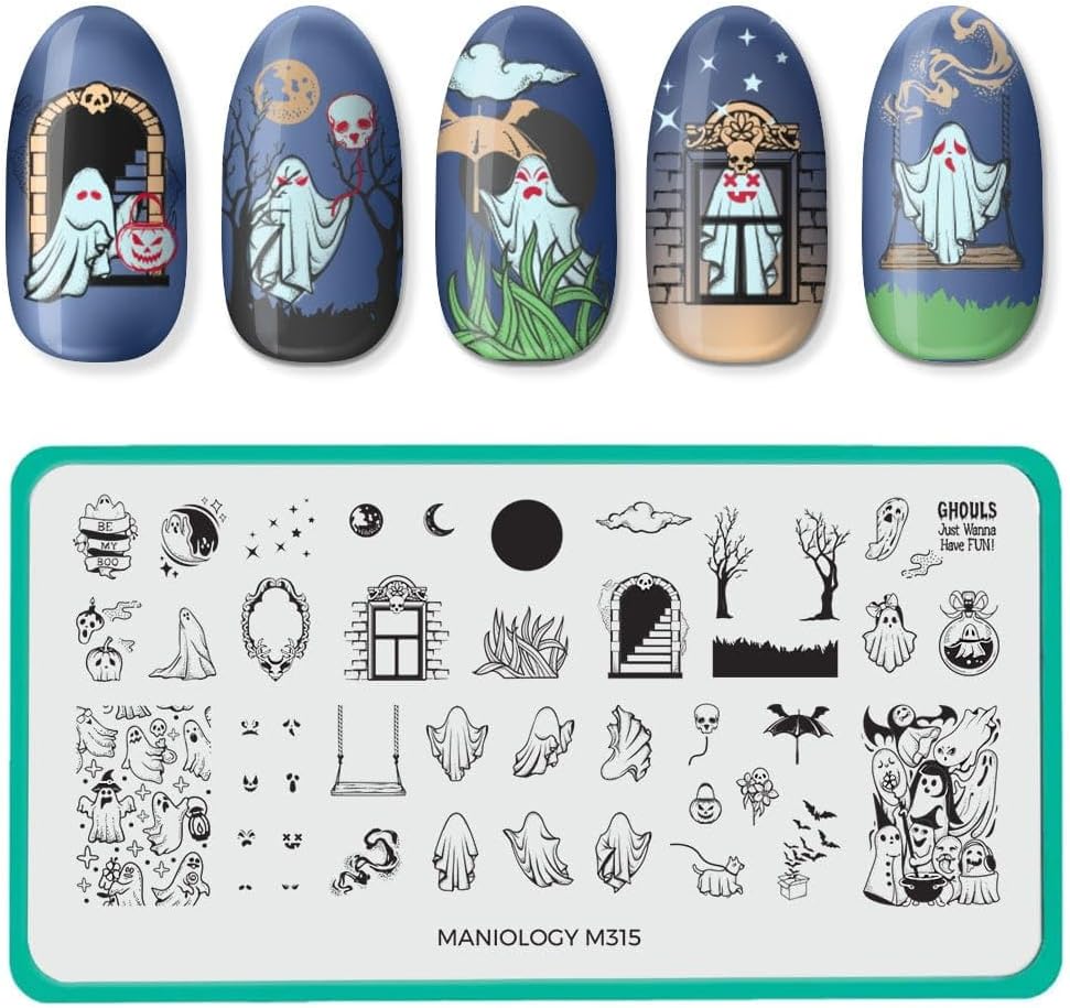 Maniology Shadowy Halloween Nail Stamping Plates, Creepy Cute Spooky Nail Art Designs