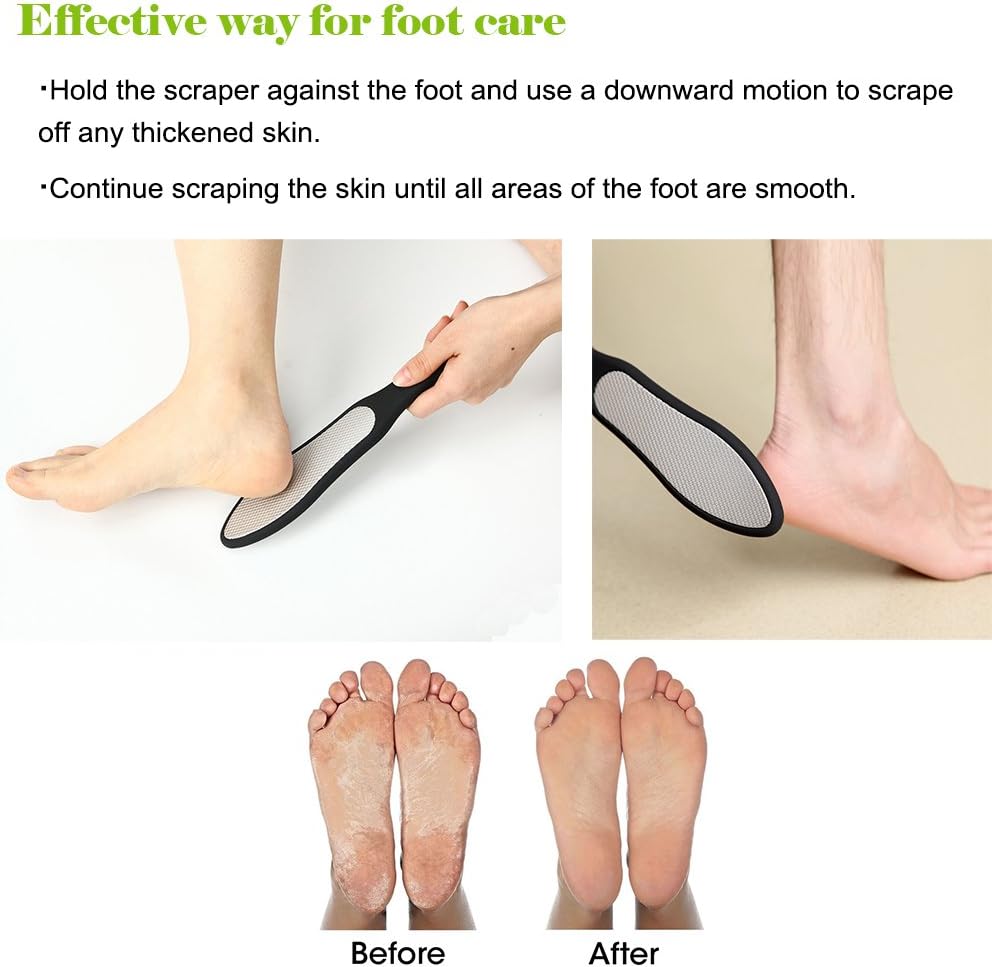 BEZOX Foot File (1 PCS), Double Sided Foot Scraper Callus Remover, Foot Rasp for Cracked Heel and Foot Corn Removal, Stainless Steel Pedicure File W/Cloth Storage Bag