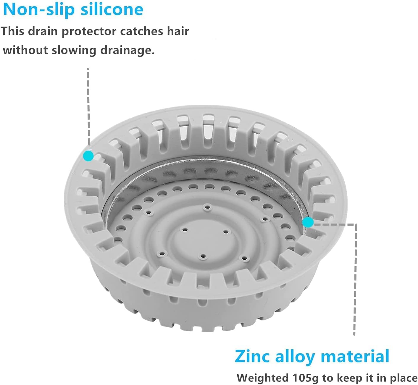 Drain Hair Catcher, Upgraded Protector with Silicone & Stainless Metal Designed for Pop-Up and Regular, Effective Without Slowing Drainage