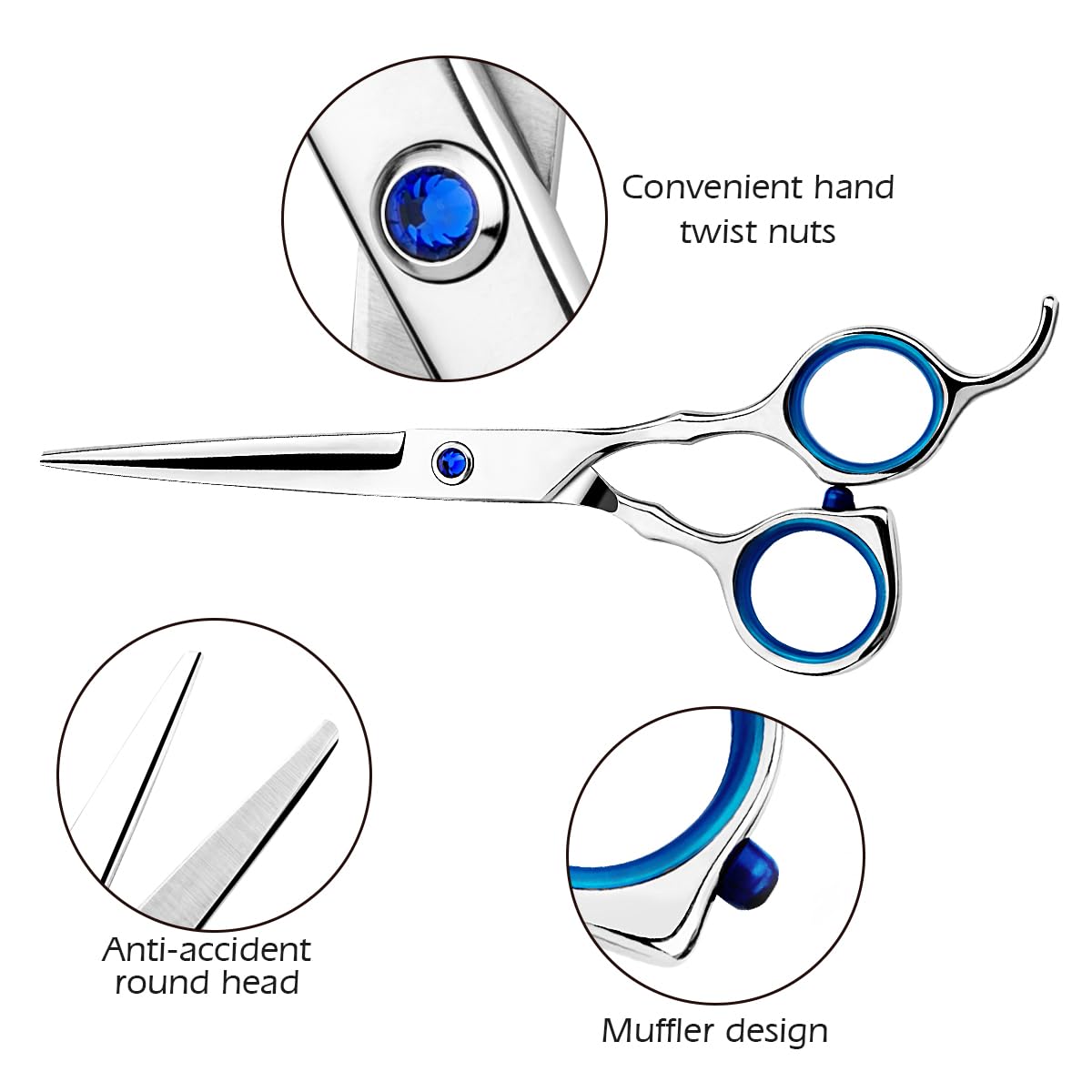 Regular Hair Cutting Shears Professional Barber Scissors Home Blue Detachable Finger Ring for Men Women Kid