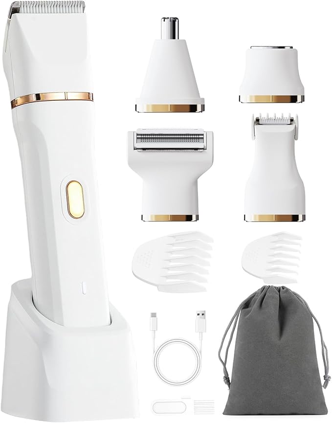 Bikini Trimmer for Women - 5 in 1 Electric Razors for Ladys Pubic Facial Nose Body Leg Hair Removal, Waterproof Electric Shaver for Women Private Area Sensitive Skin, Personal Hair Trimmer