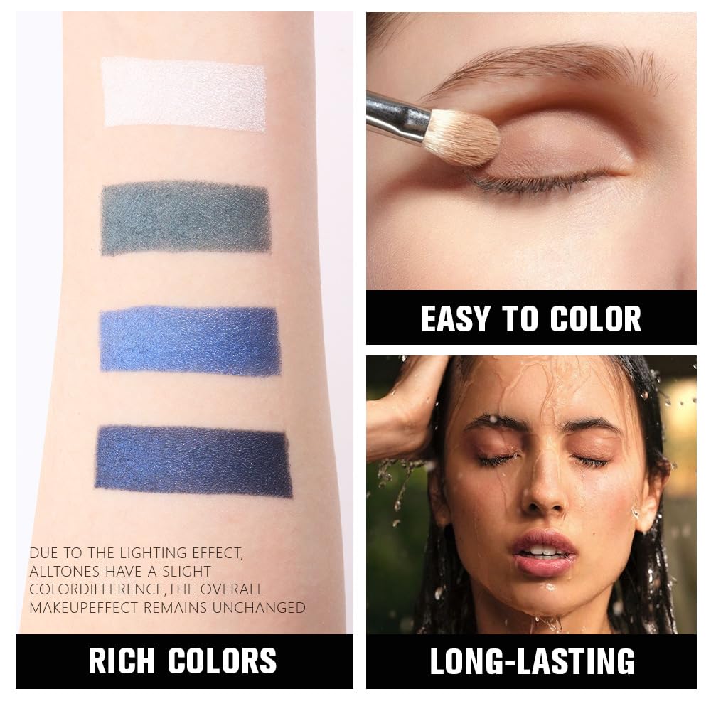 evpct Eyeshadow Quad Palette, White Cyan Royal Dark Blue Green Glitter Shimmer Metallic Matte High Pigment Mini Eye Shadow Palette Makeup for older Women, Smudge Proof Vegan Cruelty-free Night Mayhemt