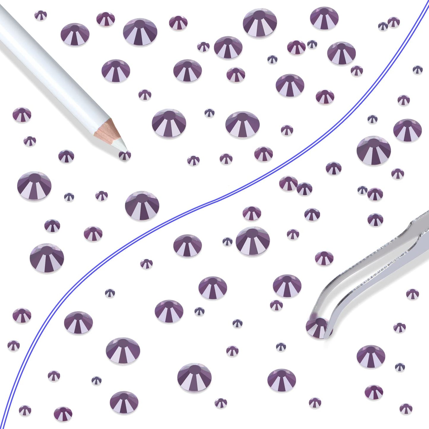 LPBeads 6000 Pieces Tanzanite Non Hotfix Rhinestones 6 Sizes Round Crystal Glass Flat Back Rhinestones with Tweezers and Picking Pen for Nail Art Crafts Clothes Bags DIY