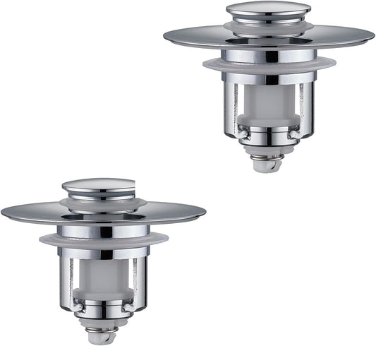 Universal 2 in 1Bathroom Sink Stopper, 2 Pack Pop Up Bathroom Sink Drain Strainer for 1.06"-1.65" Basin Drain Holes, Anti Clogging Drain Filter(Chrome Silver)