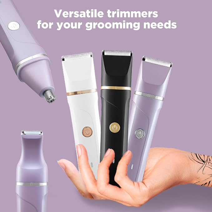 Bikini Trimmer for Women Painless Electric Razor for Women,3 in 1 Pubic Hair Trimmer,USB Recharge Dock,Replaceable Ceramic Blade Heads,IPX7,Personal Shaver Kits,Purple