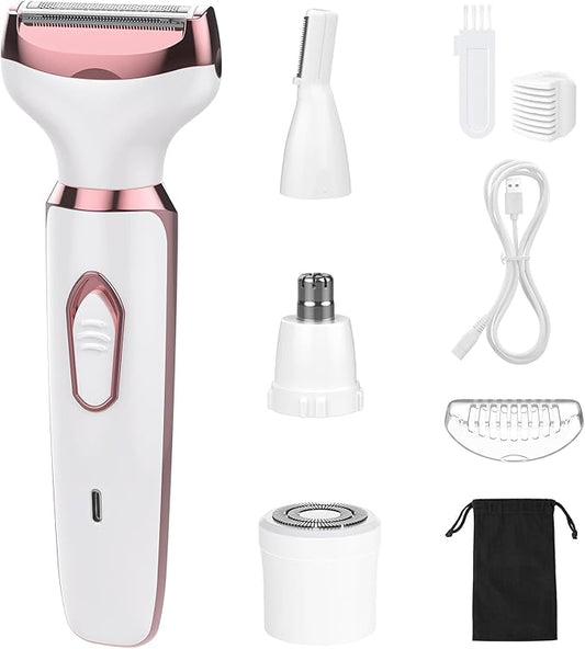 Electric Razors for Women, 4 in 1 Electric Women Shaver, Hair Removal Epilators for Leg Face Arm Bikini Armpit Pubic Hair, Cordless Rechargeable Portable Women's Bikini Trimmers, White