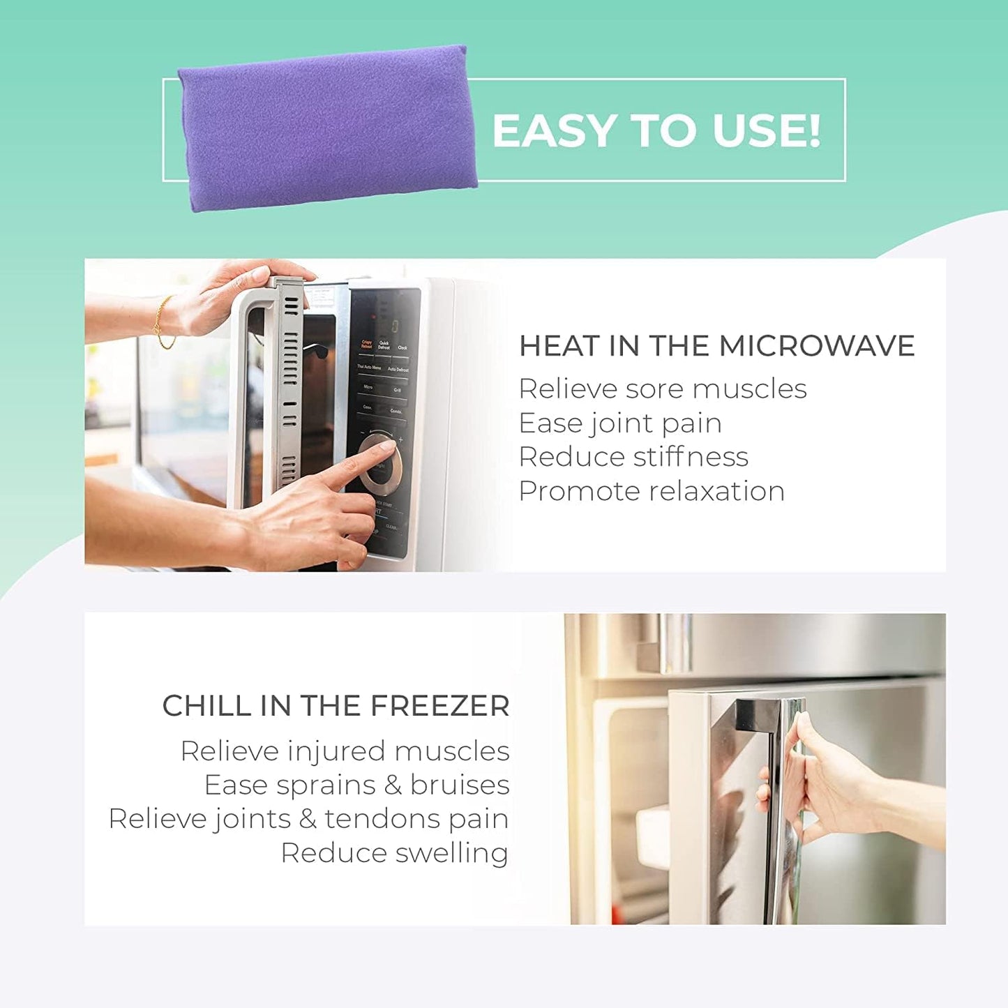 My Heating Pad for a Better Comfort - Moist Microwavable Heating Pads for Joint Pain and Sore Muscles - Microwave Hot Pack Heat Pad for Cramps - Chilled or Heated Pad Therapy Pillow - 3 Packs Purple