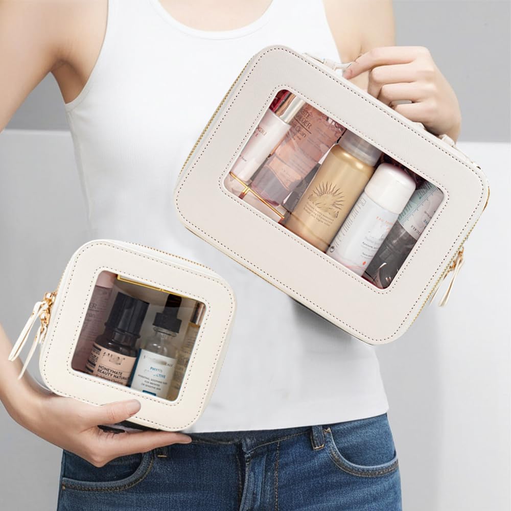 Travel Clear Makeup Bag Set, TSA Approved Cosmetic Bag Case with Zipper Portable Makeup Pouch Toiletry Bag Women Traveling Cosmetic Organizer Storage Bag Car Organizer Car Essentials for Women