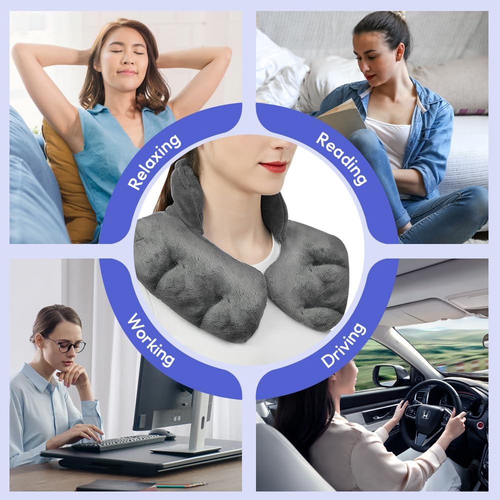 Microwavable Heating Pad for Neck and Shoulders, Weighted Microwave Moist Neck Wrap for Pain Relief Sore Muscle Stress Tension, Heated Wrap with Aromatherapy, Hot & Cold Compress, Grey