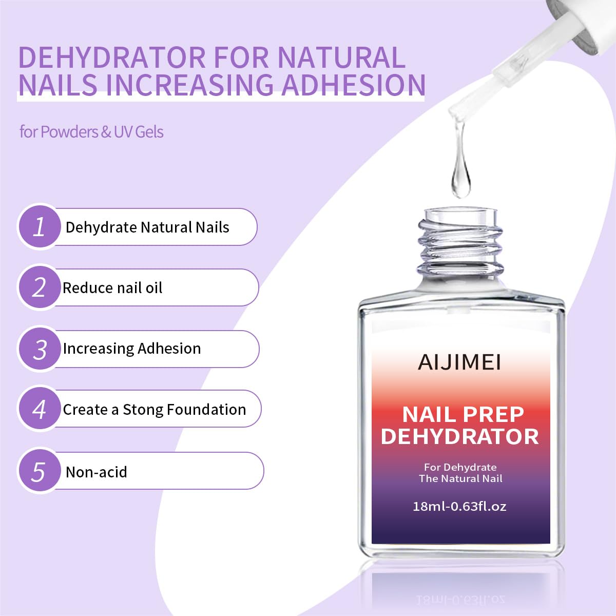 AIJIMEI 18ml Nail Prep Dehydrator And Nail Primer X-Strength Set For Acrylic Nail Products Nail Primer And Dehydrator Nail Bonding Nails（18ml/0.63fl.oz）