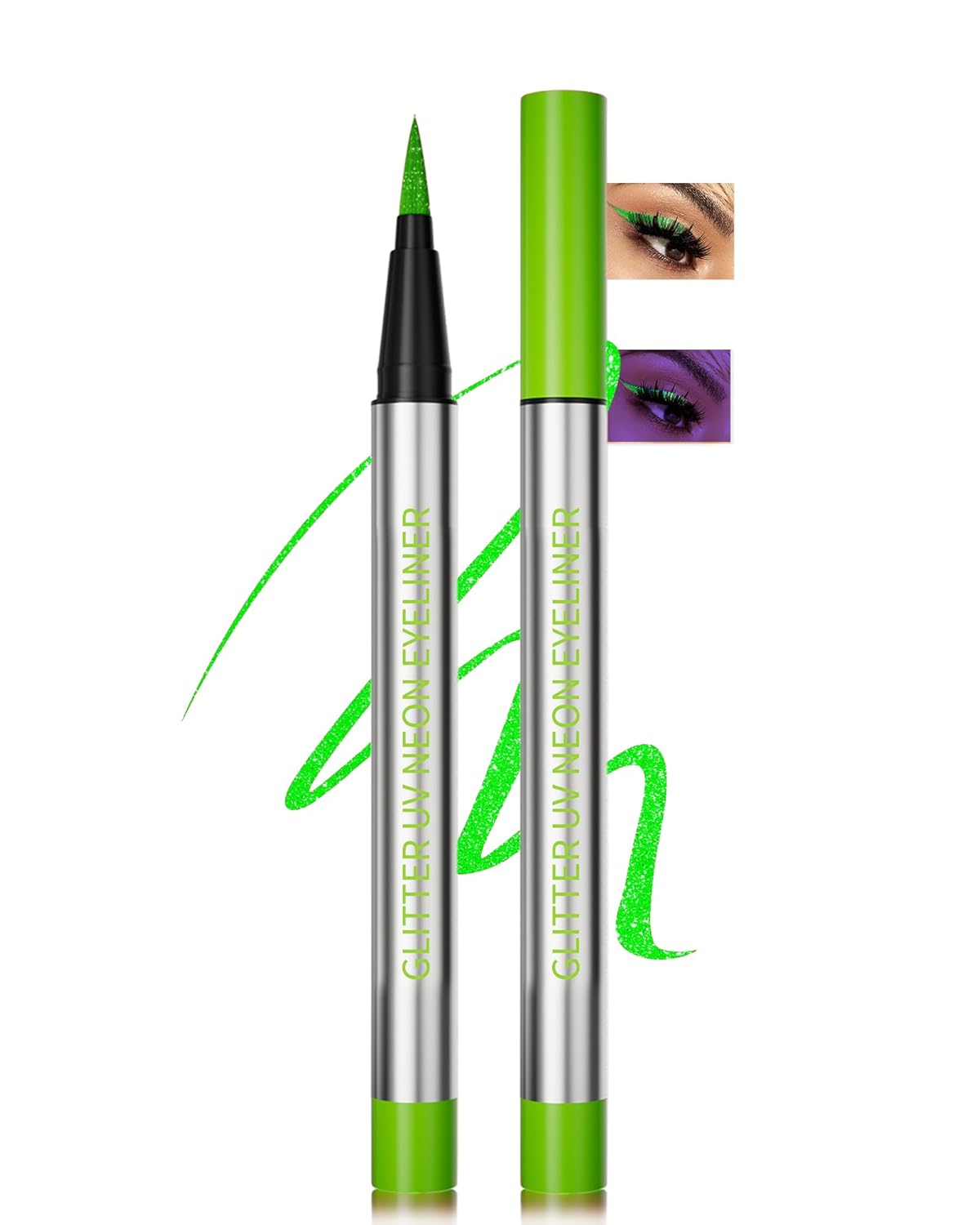 Glitter UV Neon Eyeliner Pencil, Waterproof Smudge-Proof Green Eye Liner Liquid Pen, High-Pigment Shimmer Eyeliner Pen Long-Lasting Colorful Professional Makeup, Halloween Rave Party Gift for Women-05