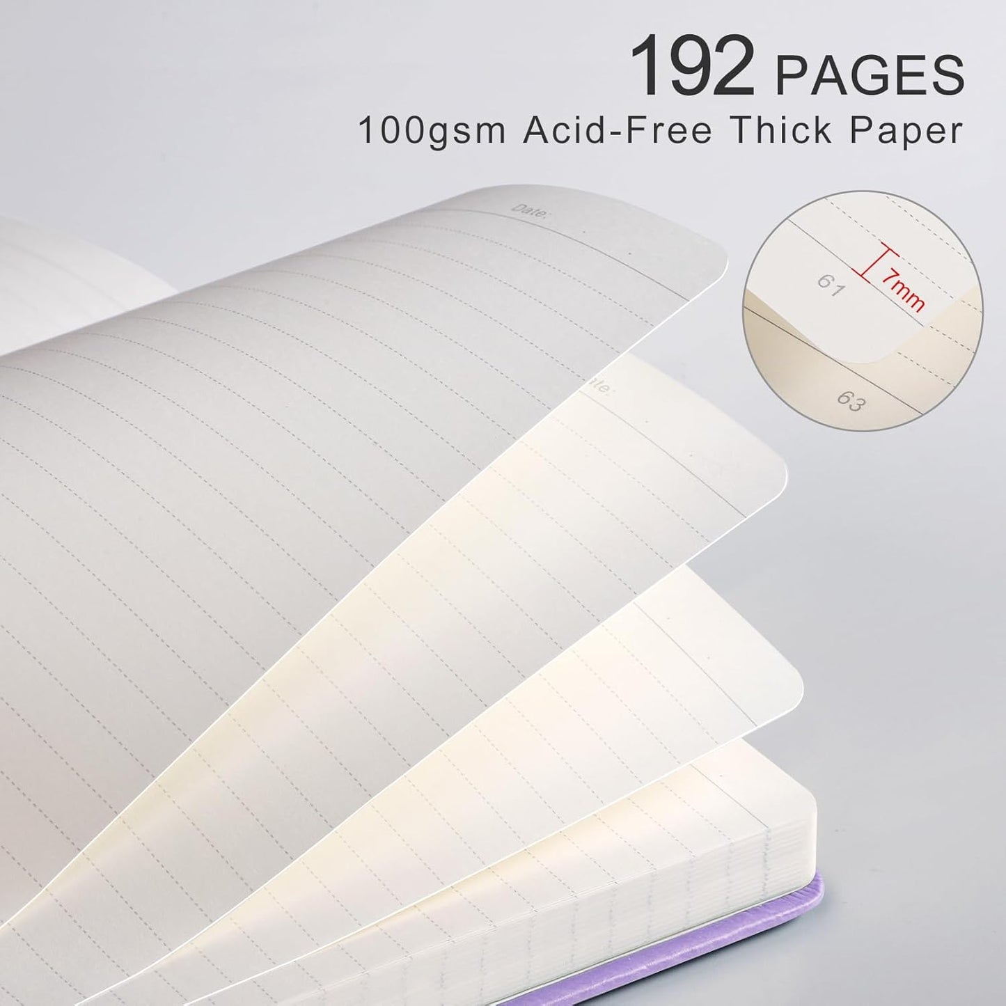Lined Journal Notebook for Women Men, 192 Pages 100GSM Journals, A5 Hardcover Journaling, Leather Note Book for Writing, Travel, Business, Office, School, Prayer 5.7 x 8.3, (Light Purple)