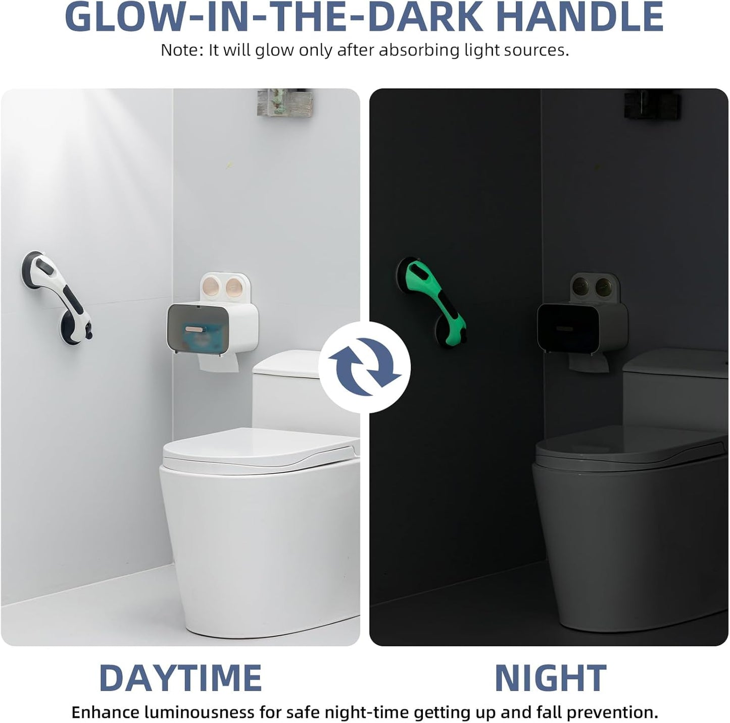 Grab Bars for Bathtubs and Showers Glow in The Dark, 12 inch Suction Grab Bar, Shower Handle Safety Grip Handrail for Seniors and Elderly, Removable Waterproof No Drilling, Black