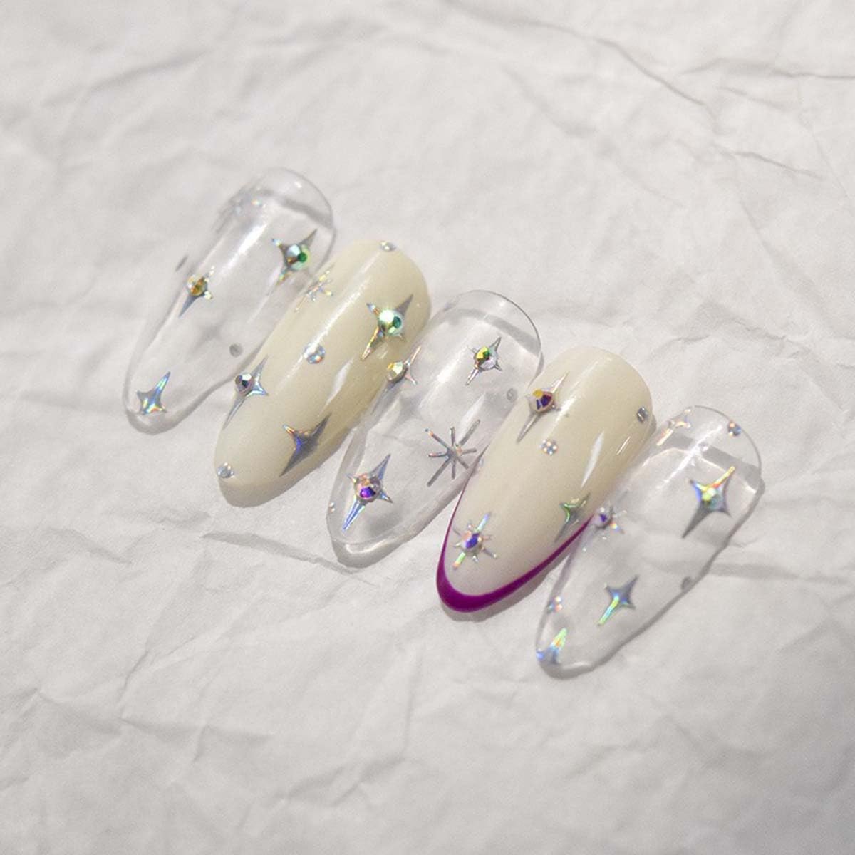 1Sheet Star Nail Stickers 5D Embossed Star Nails Decals for Nail Art Self Adhesive Aurora Stars Stickers with Glitter Shiny Nails Design Stars Nails Supplies for Women DIY Manicure