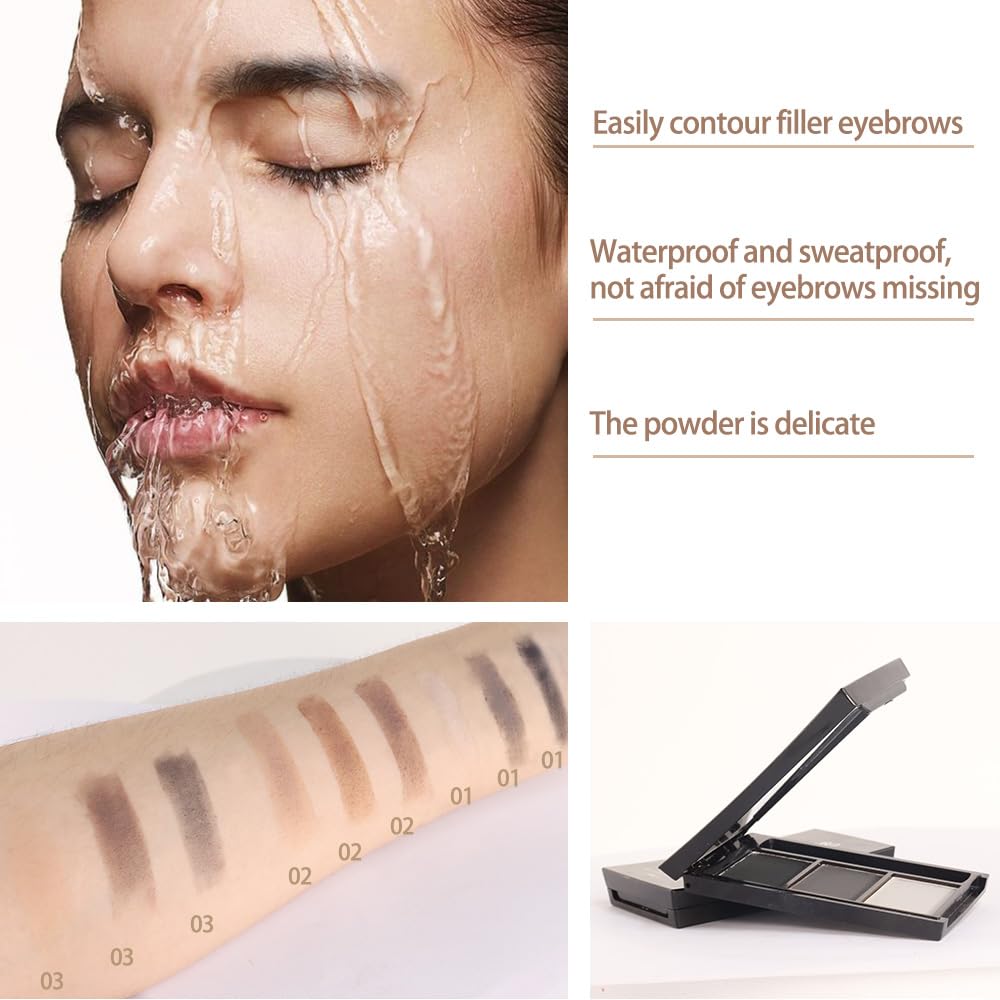 Eyebrow Powder Black White Gray Kit,Eye Brow Powder for Women with Brow Brush,Long-Lasting Waterproof Three Colors Brow Filler Get Full Defined Natural Brows,Eyebrow Powder Makeup
