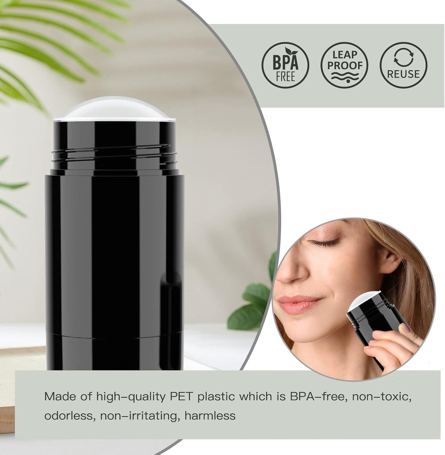 Tekson 2.5oz Empty Refillable Deodorant Containers, 3PCS Twist-UP Containers Tubes, Empty Balm Travel for Lotion Stick