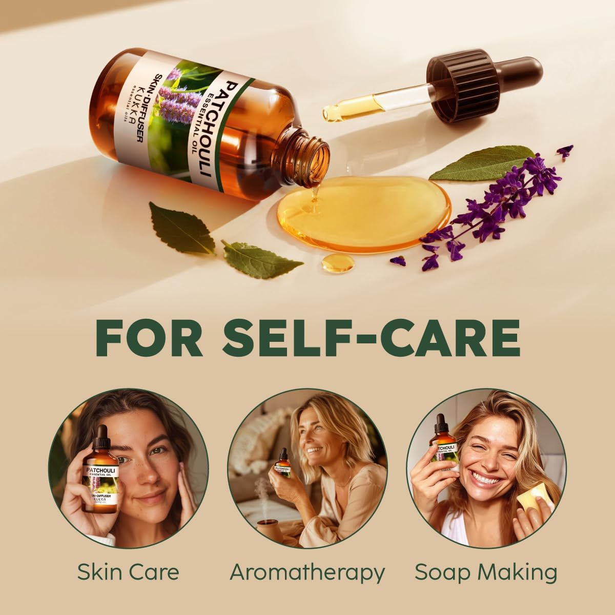 Kukka Patchouli Essential Oil for Skin & Diffuser - 4 Fl Oz - Patchouli Oil, Captivating Scent for Body Perfumes, Aromatherapy, DIY Soap Making Scents