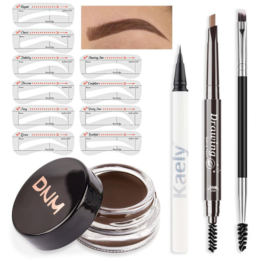 evpct Eyebrow Stencils Kit for Women Shaping, Eyebrow Shaper Makeup Kit, Eye Brow Stencil Shaper Tinting kits for Women, with Eyeliner, Eyebrows Pencil, Pomade, Brush and 10 Stencils, Kit-03 CHOCOLATE