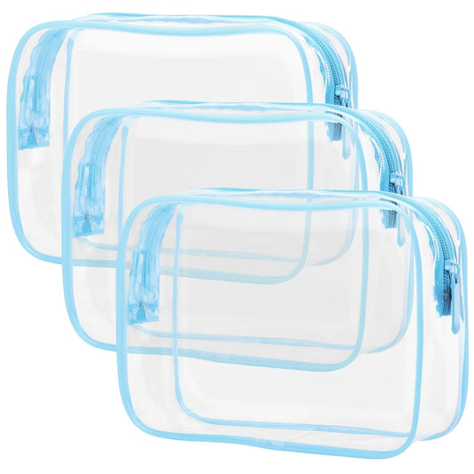 PACKISM 3 Pack TSA Approved Clear Toiletry Bags, Quart Size, Travel Makeup Cosmetic Bag for Women Men, Carry On Airport Airline Compliant, Light Blue