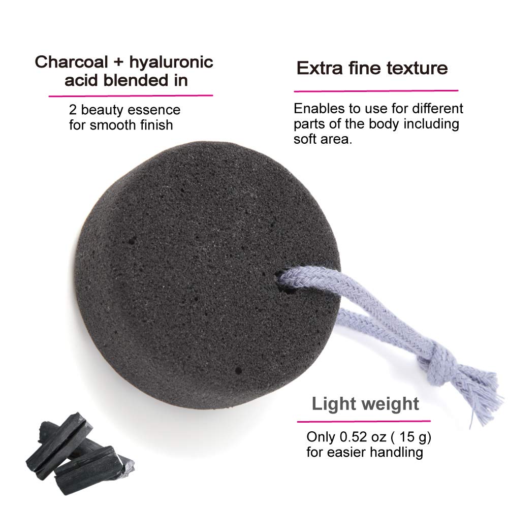 Pumice Stone for Feet, Body, Hands [Made in Japan] Silk or Charcoal Plus Hyaluronic Acid Essence Blended for Extra Fine Smooth Finish, Soft Foot Pumice Scrubber (Charcoal Essence)