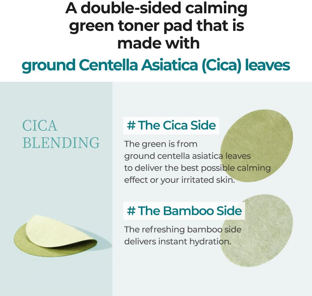 numbuzin No.1 Toner Pads | Centella Re-Leaf Green Toner Pad | Double-Sided | Centella Asiatica, Heartleaf, Licorice Root | Calming, Hydrating, Exfoliating | 70 Pads/6.42 fl. oz.