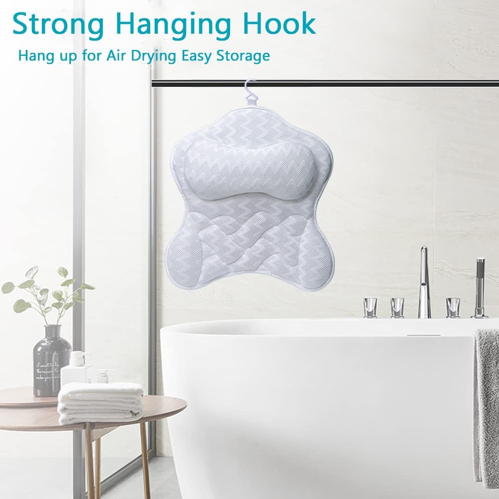 Bath Pillow Bathtub Pillow for Neck Back Support 4D Bath Tub Pillow with 6 Strong Suction Perfect Bath Gift for Women