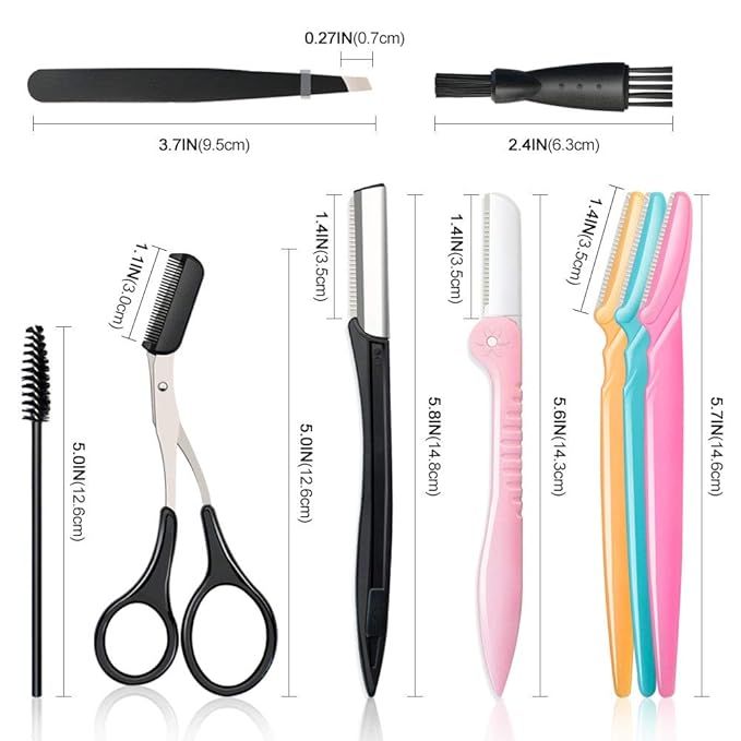 14 in 1 Eyebrow Razor Kit, Professional Dermaplane Face Razor for Women, Eyebrow Trimmer for Hair & Peach Fuzz Remover, Face Shavers for Women with Tweezers/Scissors/Clipper/Spoolie Brush