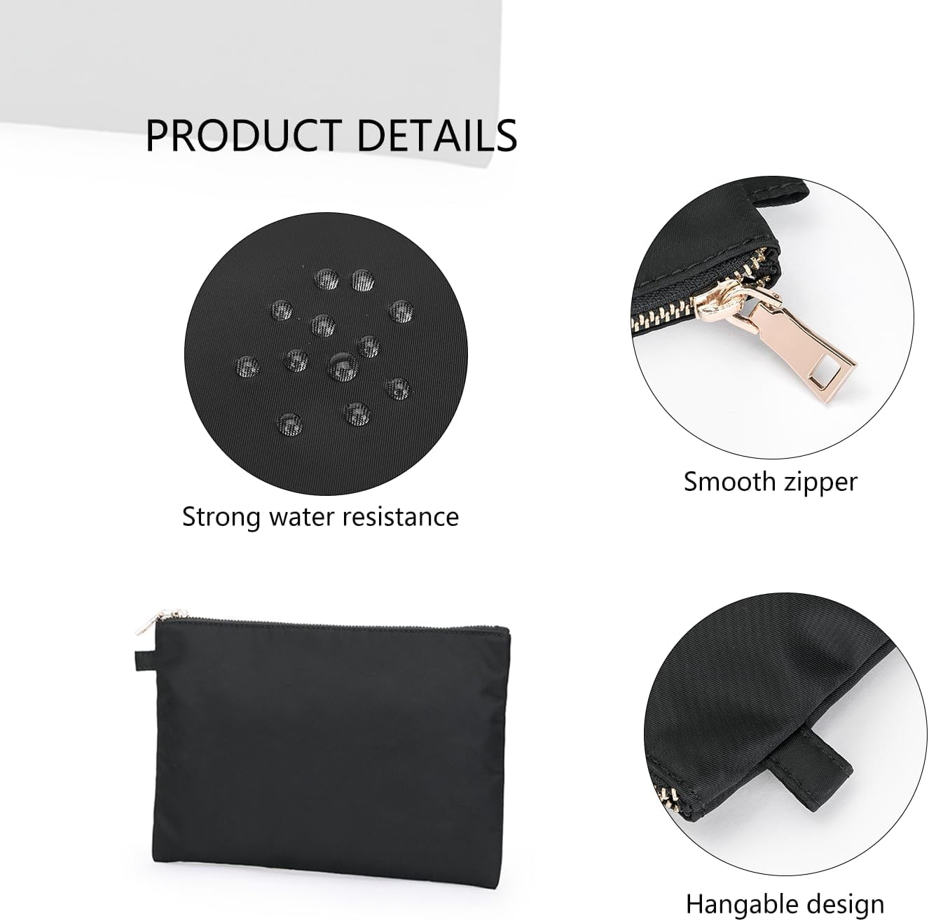 Zipper Pouch Storage Bag Simple and Stylish Women's Cosmetic and Travel Bag (Black-nylon-5)