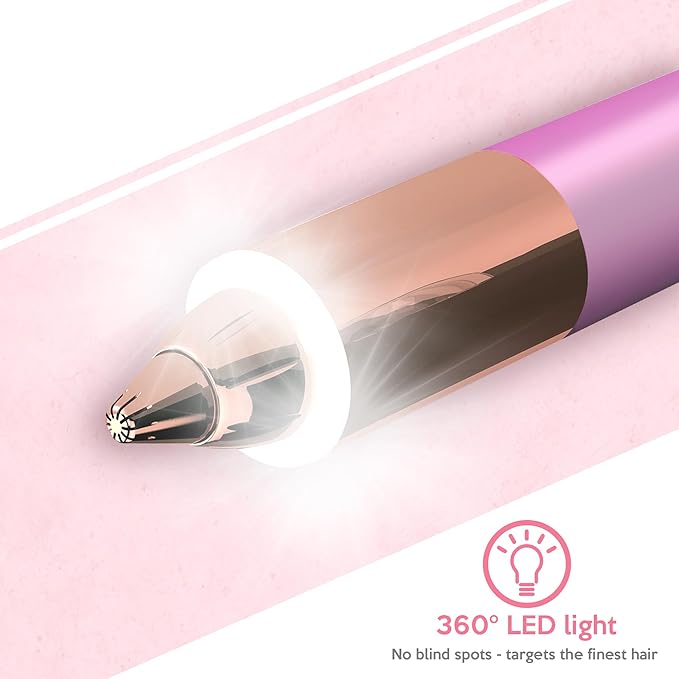 Mini Portable Painless Eyebrow Remover Trimmer for Women, Eyebrow Razor Epilator Pen,18K Gold-Plated Hypoallergenic Precision Pencil-tip. 360° LED Light for Instant and Painless Hair Remover.