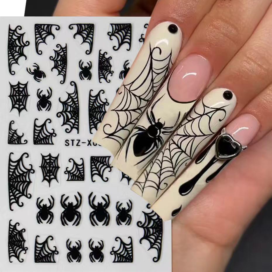 6Pcs Halloween Nail Stickers Spider Web Nail Decals DIY Self Adhesive Cobweb Nail Design Halloween Nail Decoration Supplies Holiday Manicure Accessories for Women