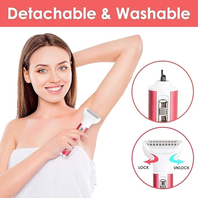 Electric Razor for Women,5 in 1 Womens Shaver Electric Bikini Trimmer Pubic Hair Removal Wet & Dry Painless Shaver for Legs Underarms Eyebrow Face Nose and Bikini Line Razor (Red)