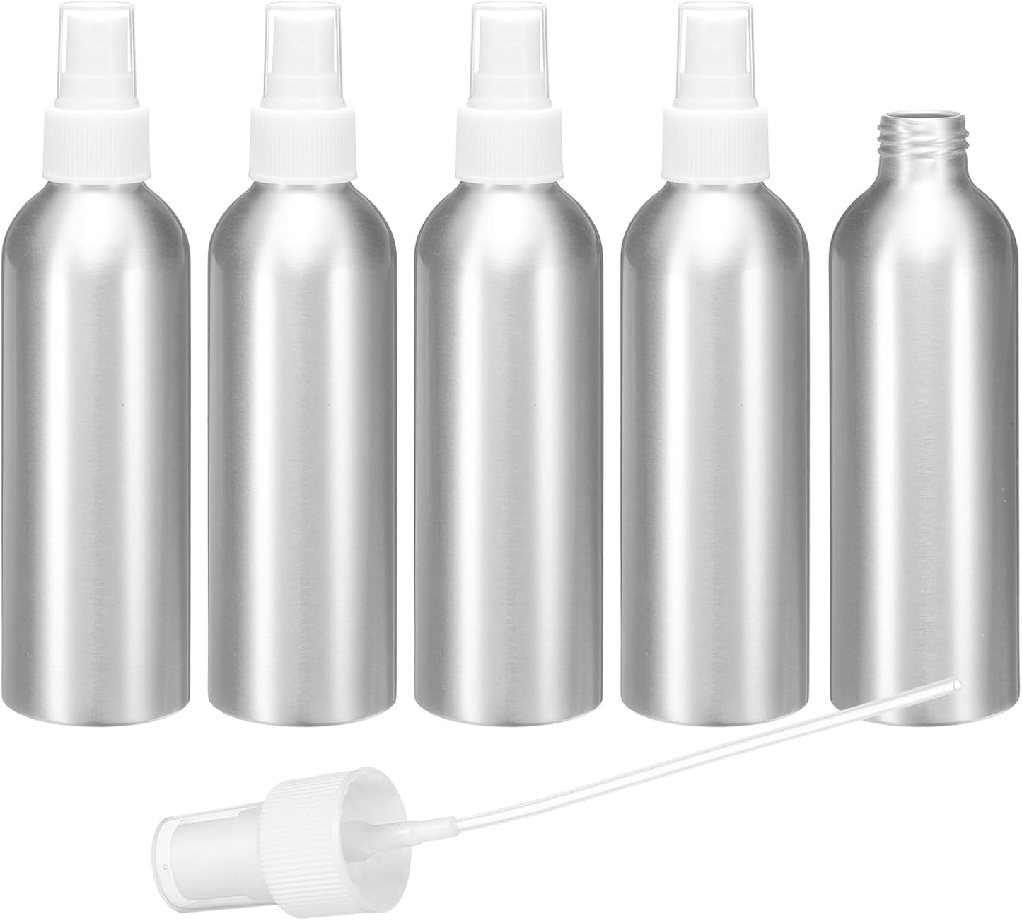 HARFINGTON 5pcs Aluminum Fine Mist Spray Bottles 200ml/6.7oz Metal Small Liquid Alcohol Refillable Travel Container with White Plastic Nozzle Cap for Perfume Skincare Cosmetic Storage Bottle