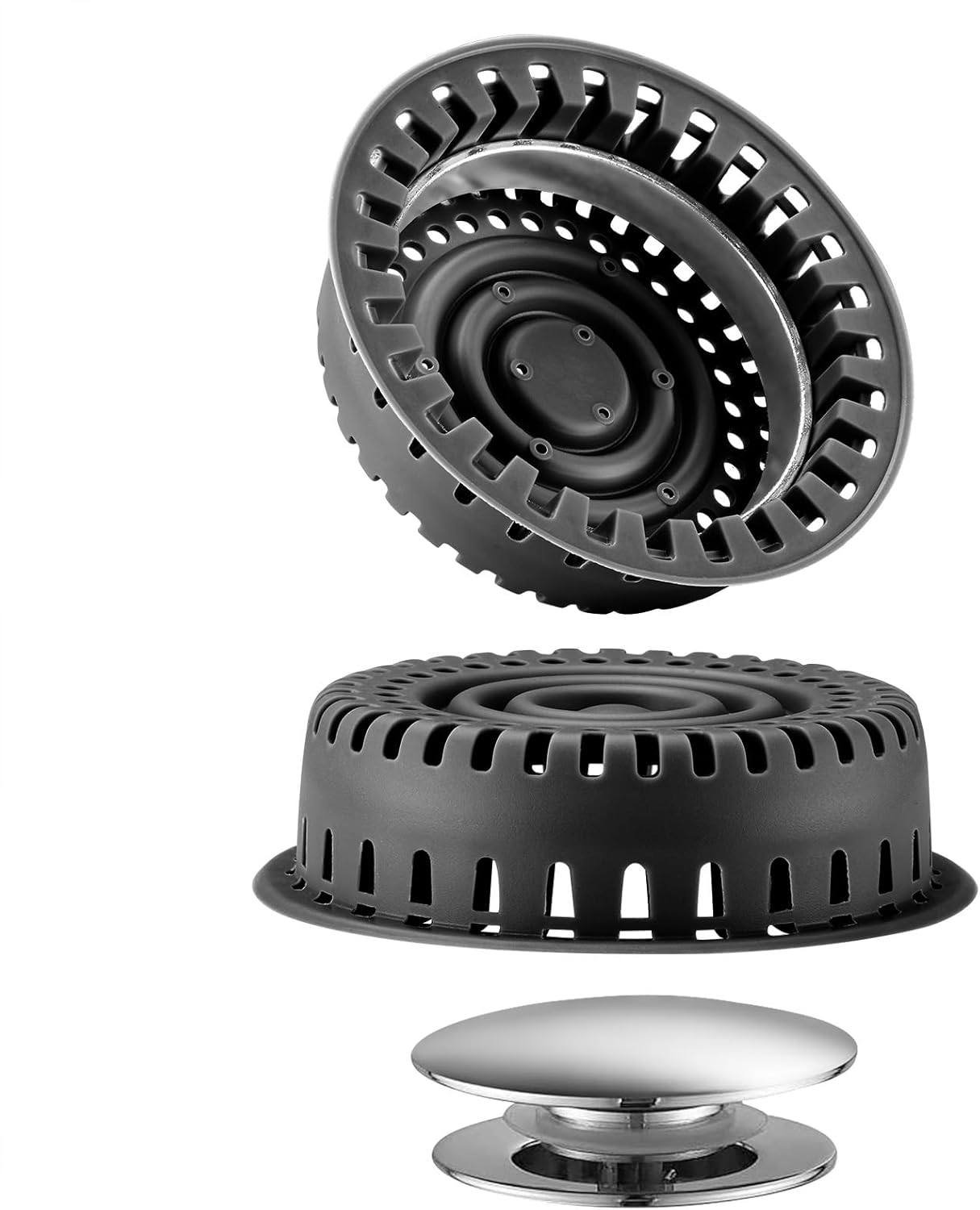 Drain Hair Catcher, Shower Hair Drain Catcher,Tub Hair Catcher Upgraded Protector with Silicone & Stainless Metal Designed for Pop-Up and Regular, Effective Without Slowing Drainage (Black)
