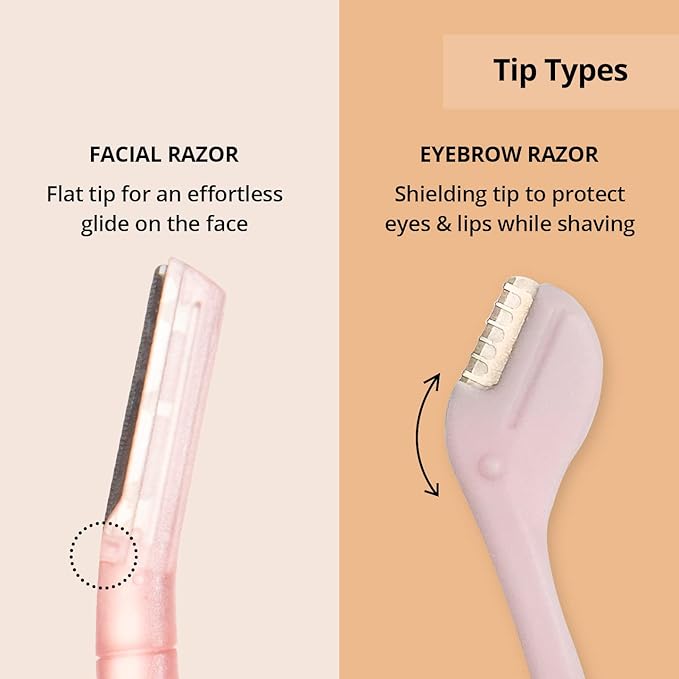 Facial Hair Removal Combo with Face Razor + Eyebrow Razor | Painless & Precision Face Hair Removal | for Eyebrows, Upper Lip, Peach Fuzz & Forehead