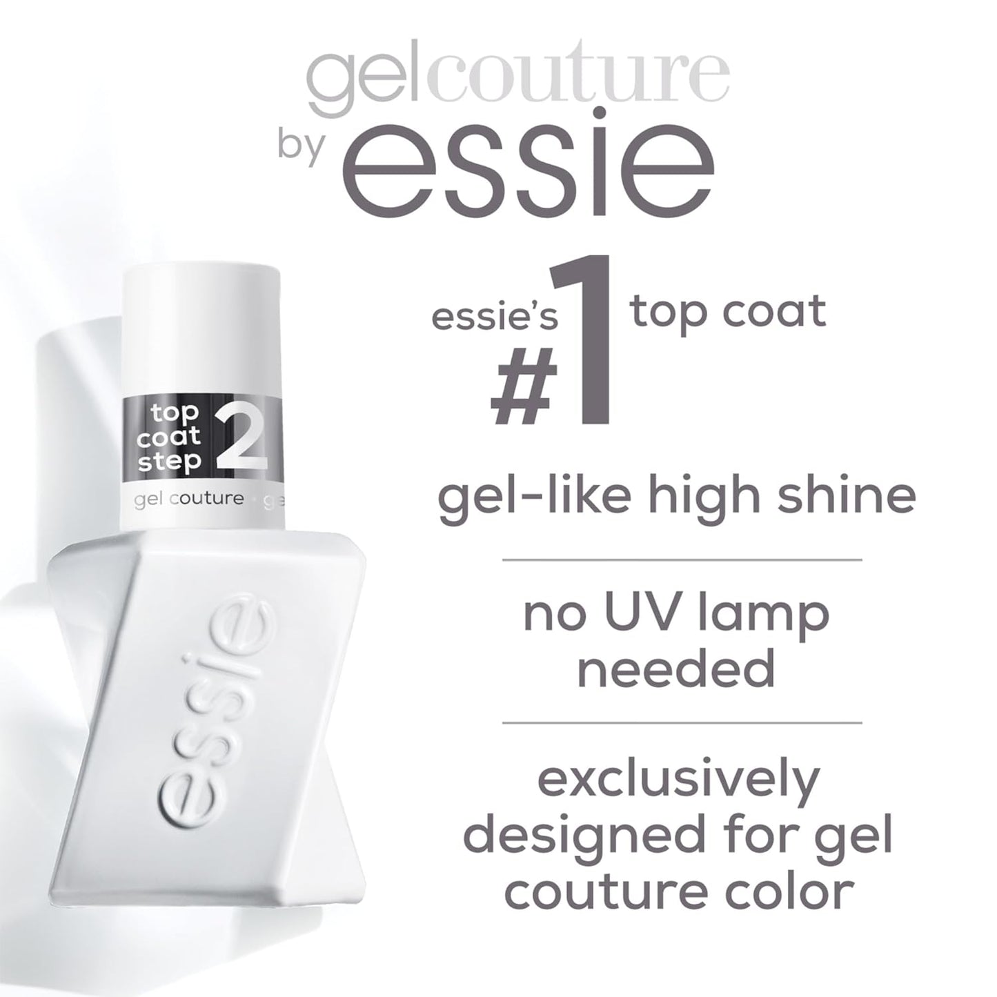 Essie Gel Couture Long-Lasting Nail Polish, Vegan, Clear, Shiny Top Coat, 0.46 fl oz
