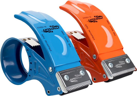 PROSUN 2 Pack Metal Packing Tape Dispenser Gun:2-inch Wide Tape Dispenser / 3-Inch Inner Paper Core(2" Blue + 2" Orange)