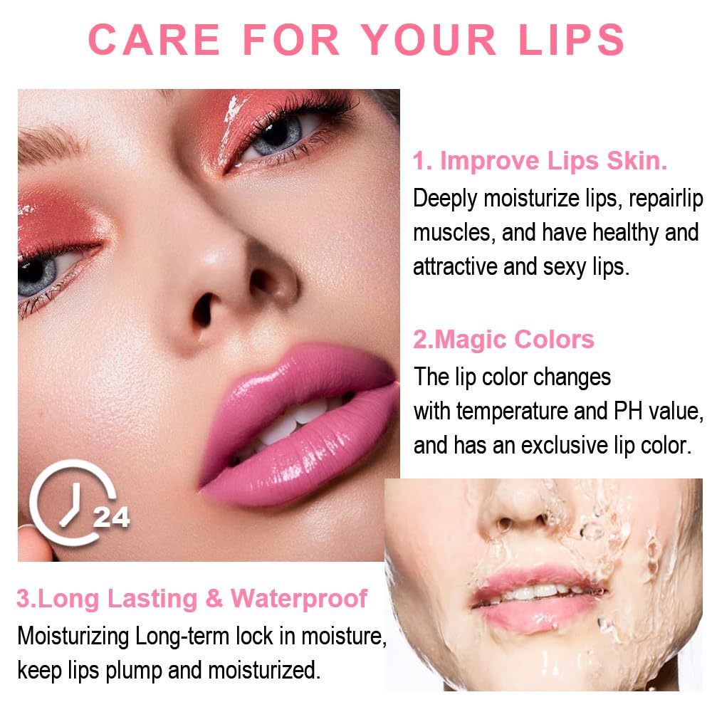 evpct 3Pcs Magic Color Changing Lipstick Long Lasting Waterproof 24 Hours Original for Women, Aloe Vera Peach Avocado Pink PH Mood Permanent Color Changing Lipstick Lip Balm Gloss, labial magico