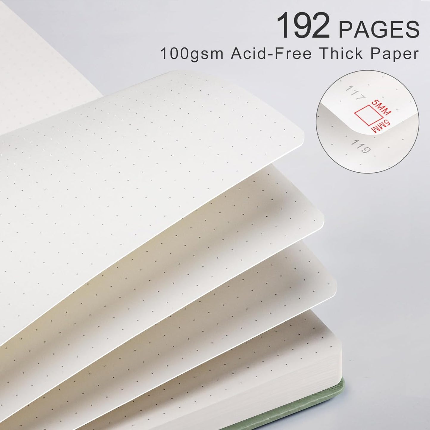 Dotted Journal for Women Men, 192 Pages A5 Notebook Journal, Hardcover Notebook with 100Gsm Thick Pages, Leather Note Book for Writing, Travel, Business, Office, Prayer 5.7 x 8.3, Light Green