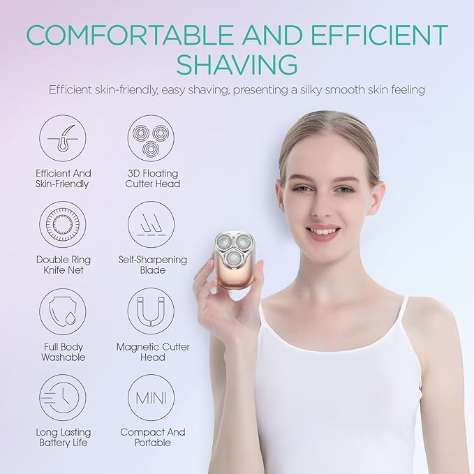 VOYOR Electric Razors for Women 3D Floating Blade Shaver for Women, Electric Shaver for Legs Bikini and Body Facial Hair Remover Women's Shavers Waterproof Women's Grooming ES310 (Gold)