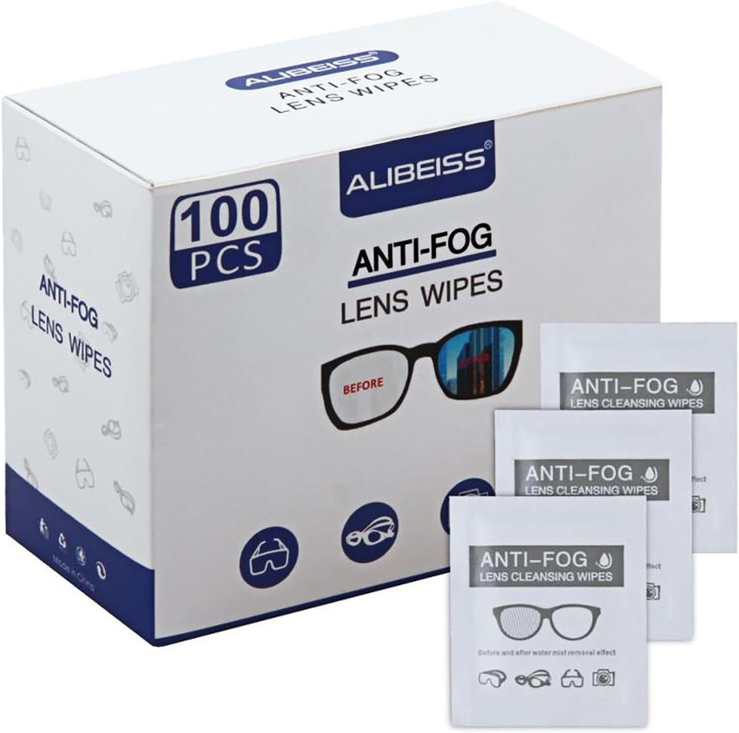 Anti-Fog Lens Wipes Pre-Moistened Anti-Fog Wipes,6inch X 5inch,for Eye Glasses (100Pack)