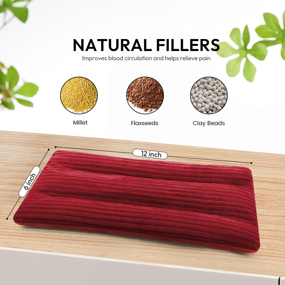 Microwave Heating Pad 6 x 12 Heating Pad Mini Microwave, Microwave Bean Bag Heating Pad for Neck and Shoulders, Moist Heat Pack Pillow Warm Compress for Knee, Joints, Abdomen (Wine Red) - 2 Pack