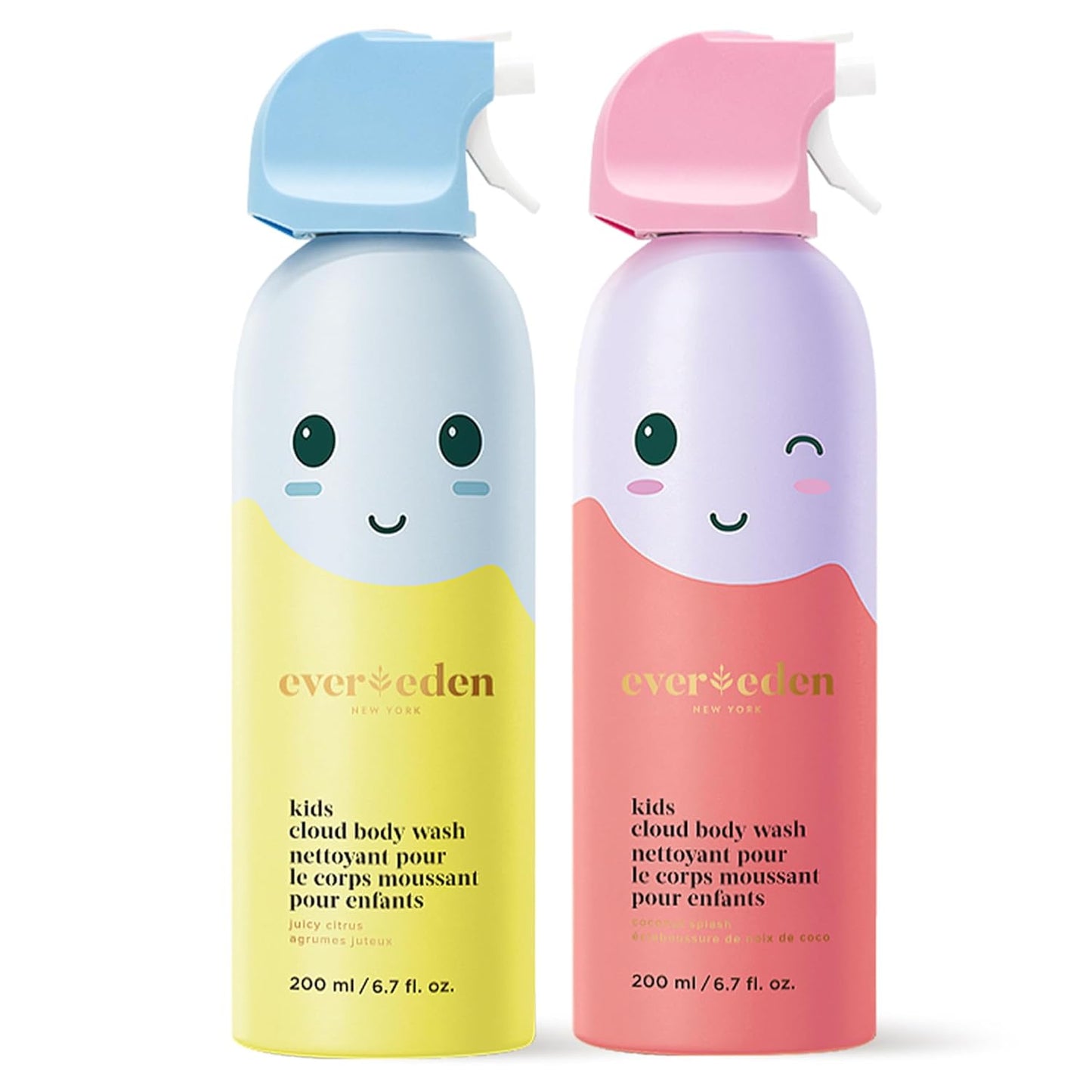 Evereden Kids Cloud Body Wash Duo - Gentle, Nourishing Toddler Body Wash for Delicate Skin, Coconut Splash & Juicy Citrus Scents, Creamy Hydrating Formula, 2 Pack (6.7 fl oz Each)