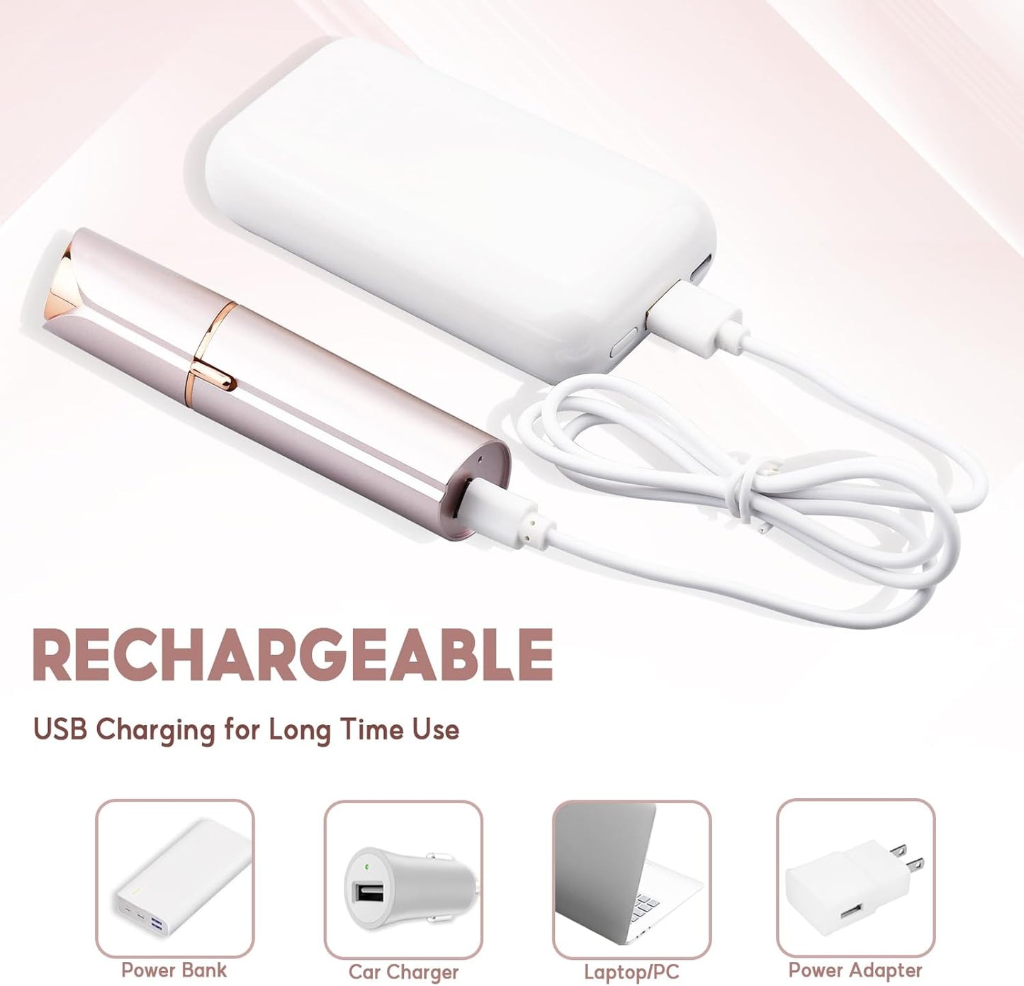 Facial Hair Removal for Women, Painless Hair Remover Device Lady Face Electric Razor for Lip, Chin,arms with USB Rechargeable Included 2 pc Replacement Heads